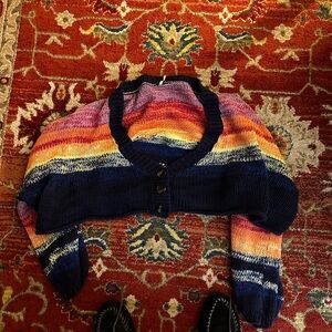 Free People Rainbow Striped Sweater super cropped and boxy